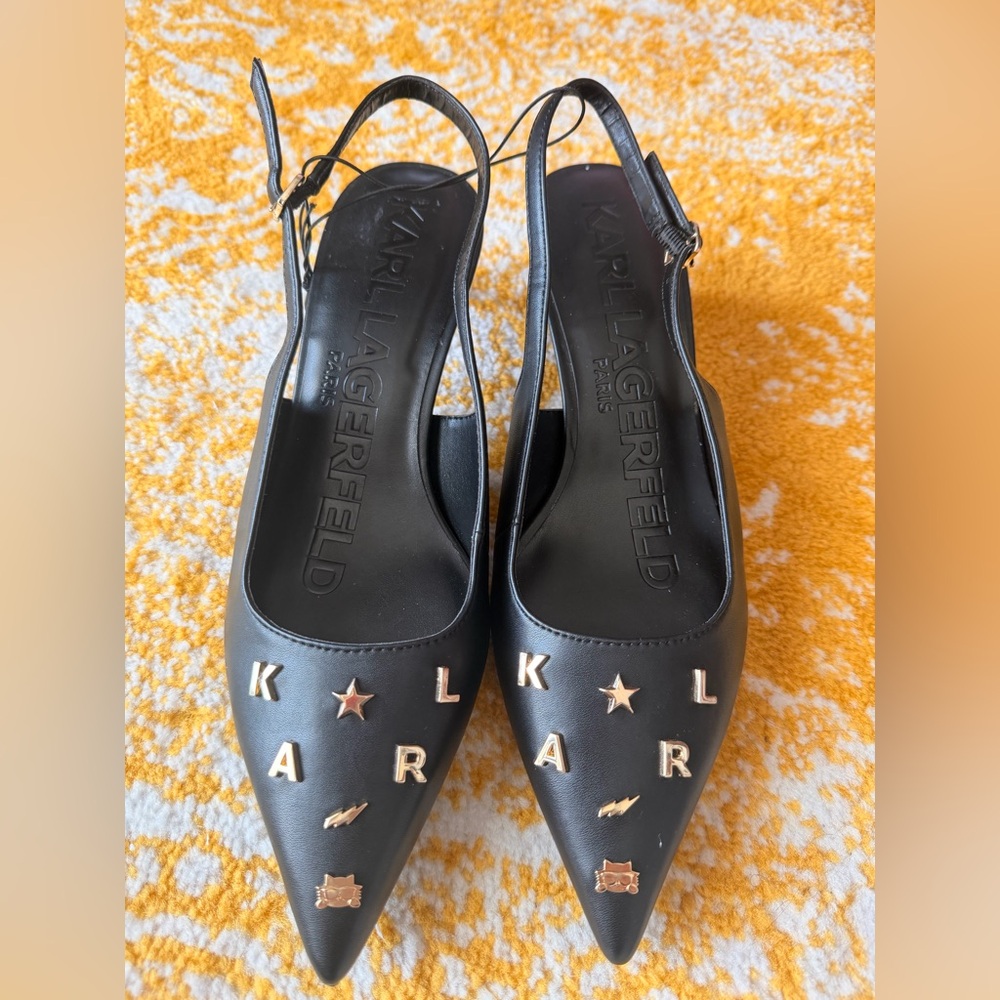 Karl Lagerfeld Black Embellished Slingback Heels